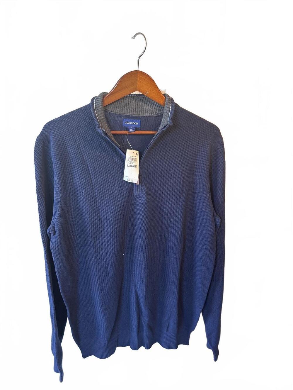 New Club Room Men's Navy Blue Quarter Zip Sweater Size Large